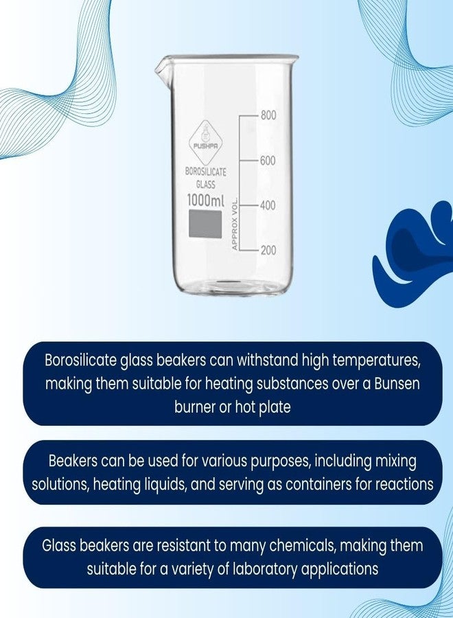 PUSHPA Borosilicate Glass Measuring Beaker with Graduation Marks for School Colleges and Chemistry Lab (1000ML, 1) - Image 4